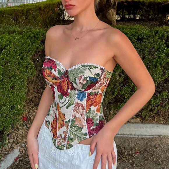 Multicolor Boho Women's Romantic Strapless Top - Picture 6 of 6